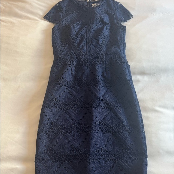 NWT Liza Mixed Lace Indigo Navy Blue Pencil Dress - Picture 2 of 5